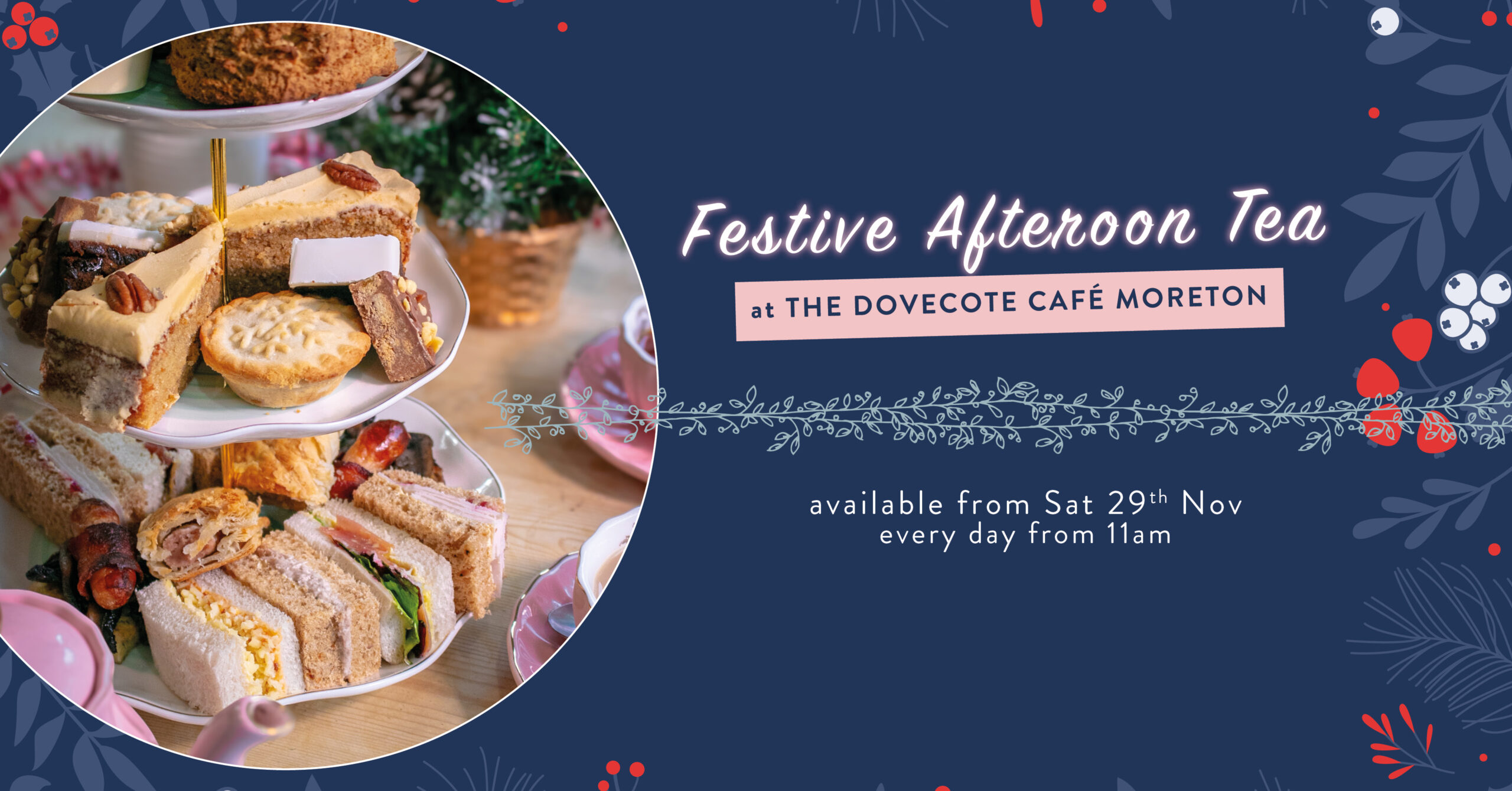 Festive Afternoon Tea in The Dovecote Café at The Walled Garden, Moreton.